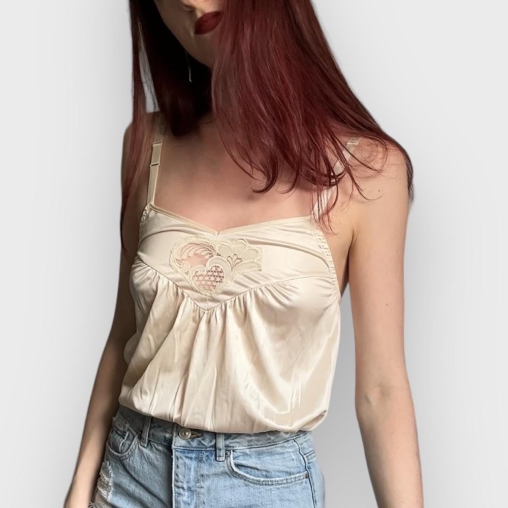 Vintage White / Cream Satin Slip - Size Small - Picture 6 of 8